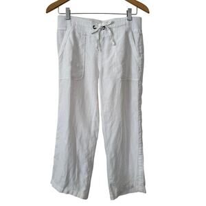 Athleta 100% Linen White High Rise Ankle Wide Pull On Stretchy Pants w/Pockets-4